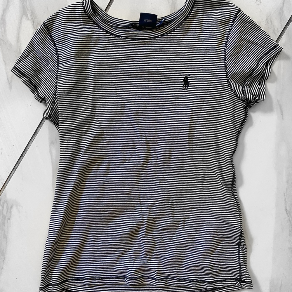 Polo black and white striped top
